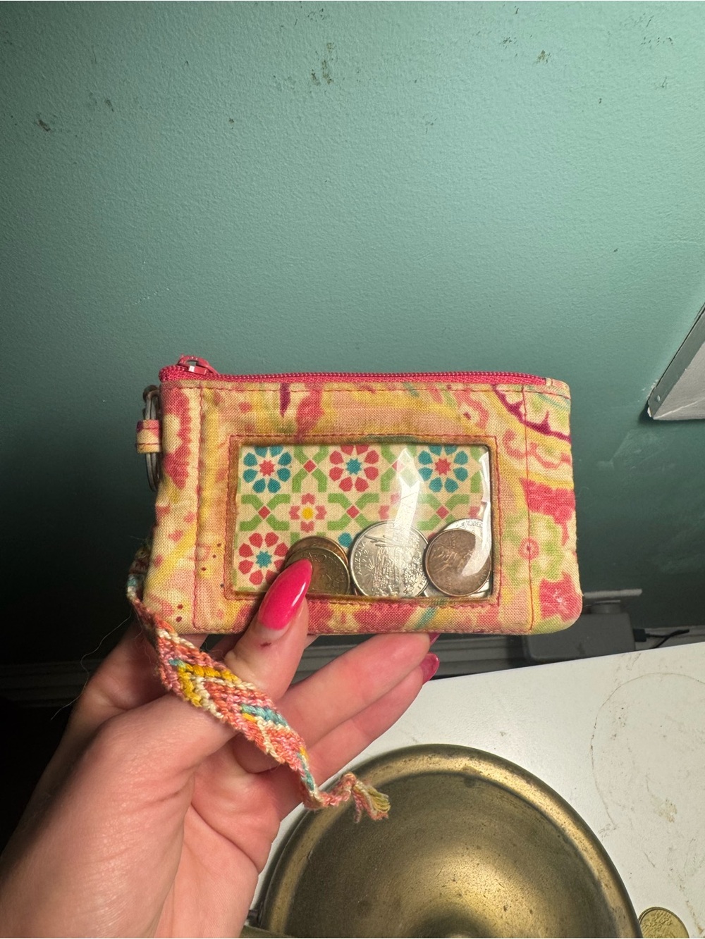 Small Vera Bradley Wristlet Coin Pouch in Pink Floral Print